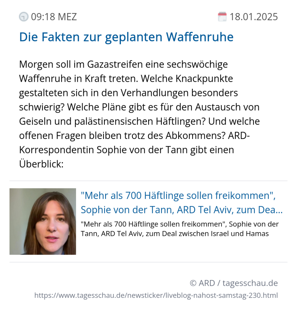 Screenshot eines tagesschau Liveblog Eintrags.