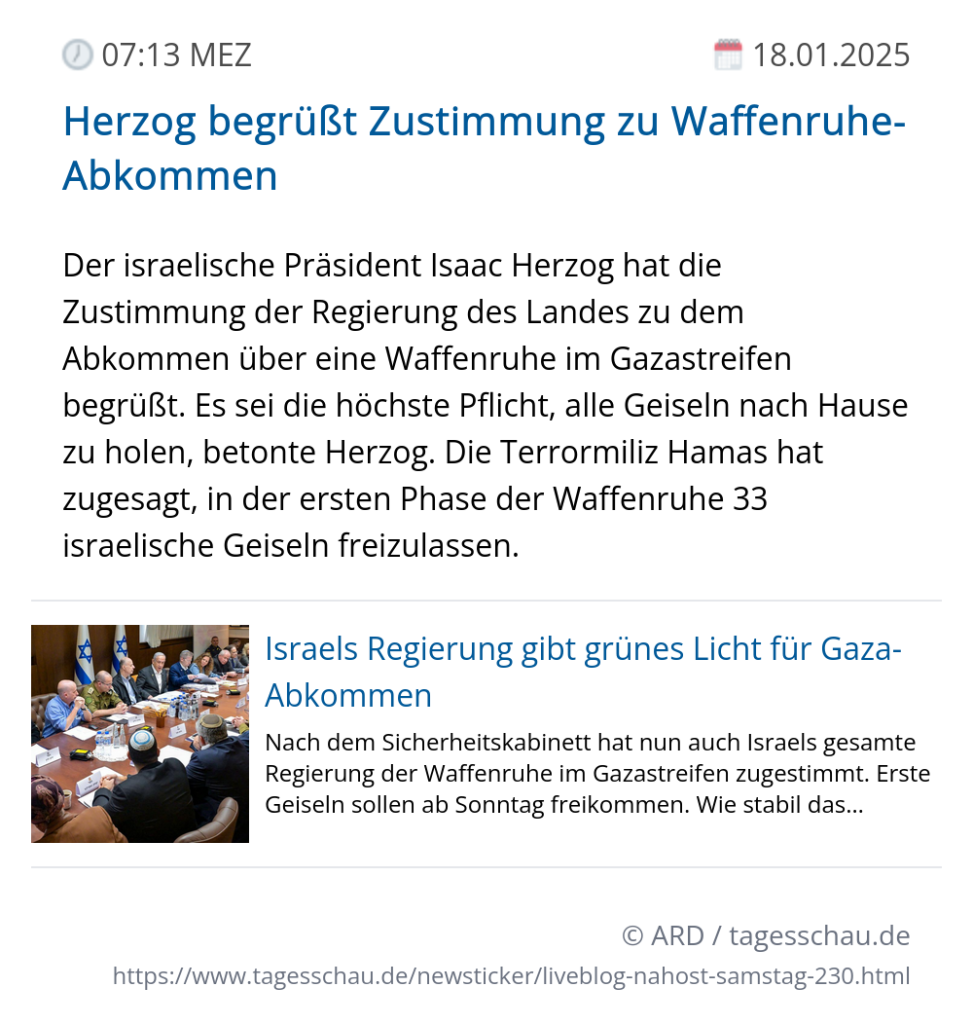 Screenshot eines tagesschau Liveblog Eintrags.