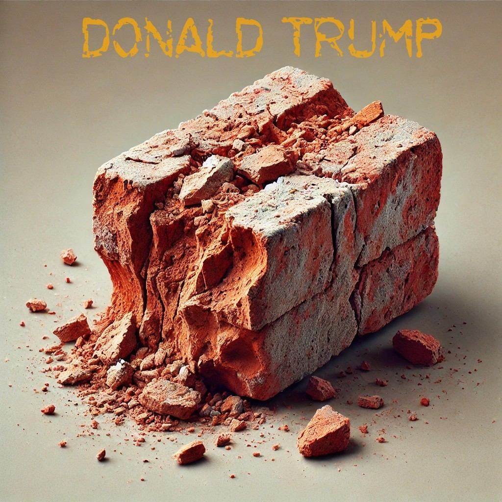 Donald Trump as a broken, orange brick