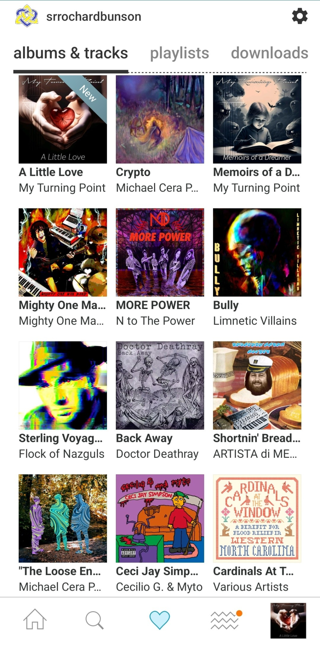 Screenshot of recent bandcamp purchases from fediverse and other artist friends