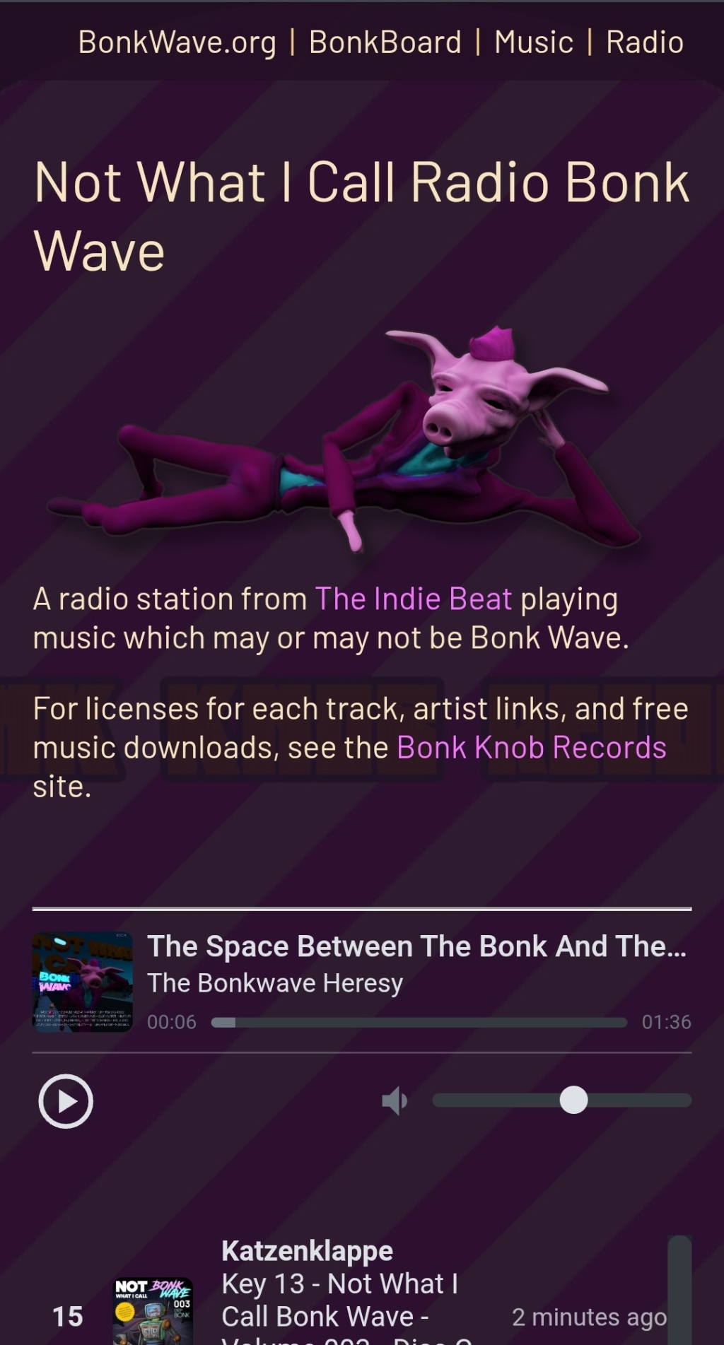 Screenshot of bonk wave radio site linked