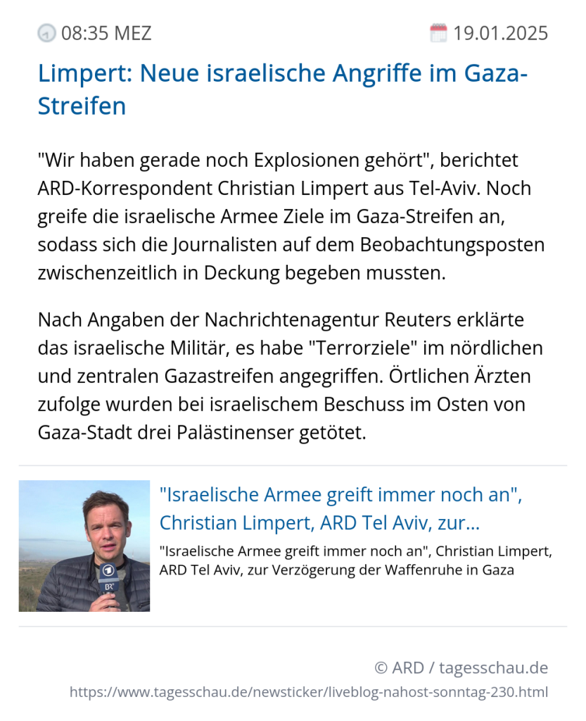 Screenshot eines tagesschau Liveblog Eintrags.