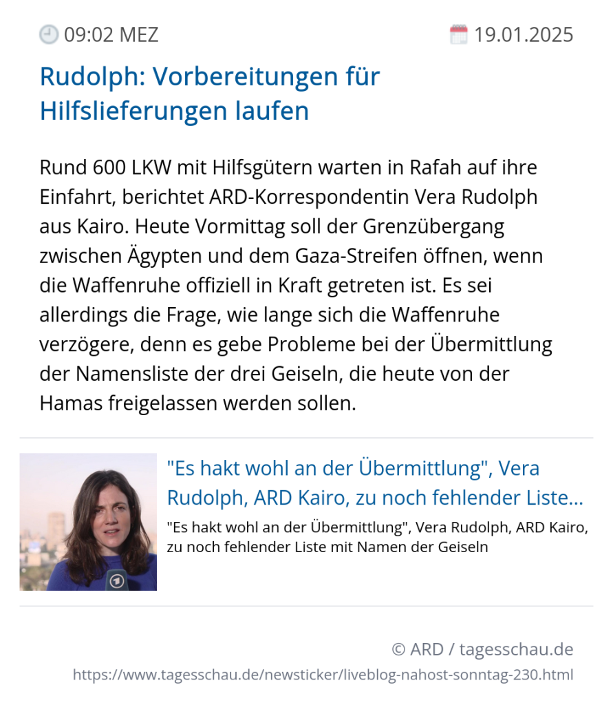 Screenshot eines tagesschau Liveblog Eintrags.