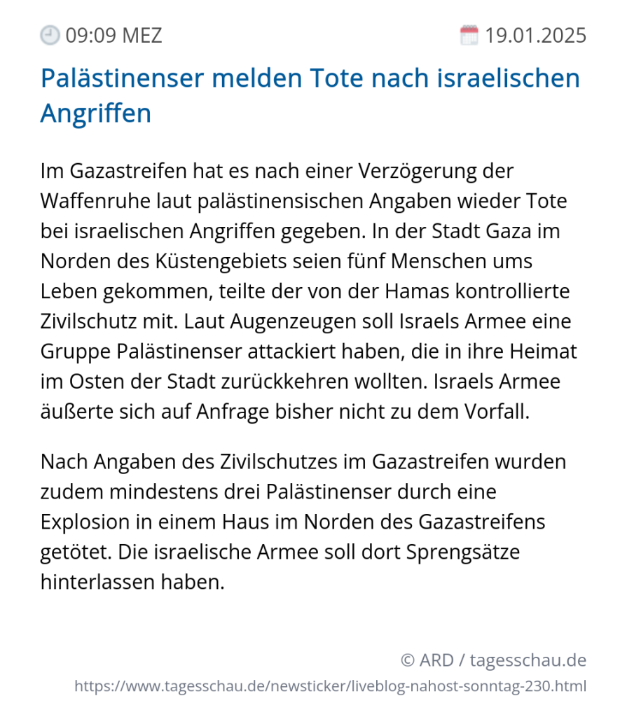 Screenshot eines tagesschau Liveblog Eintrags.