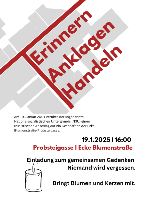 Sharepic: Zur Kundgebung "Erinnern. Anklage. Handel." am 19. Januar 2025