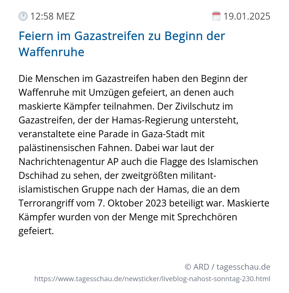 Screenshot eines tagesschau Liveblog Eintrags.