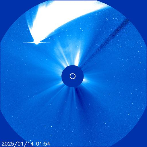 Image of the Sun's corona taken by the NASA/ESA SOHO spacecraft with Comet C/2024 G3 (ATLAS) in the view, about 15  hours after perihelion.