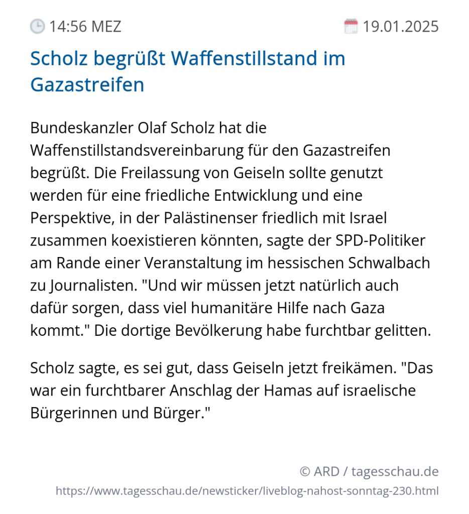 Screenshot eines tagesschau Liveblog Eintrags.