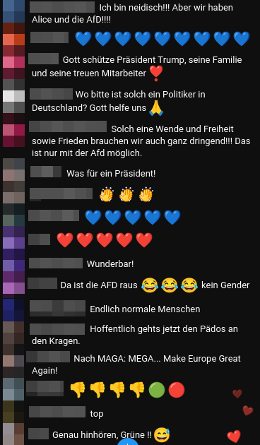 Bild zeigt einen Chatverlauf von Youtube während der Amteinführung von Trump.