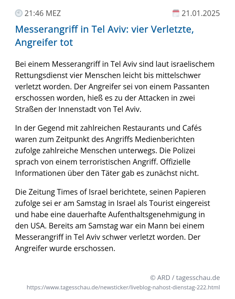 Screenshot eines tagesschau Liveblog Eintrags.