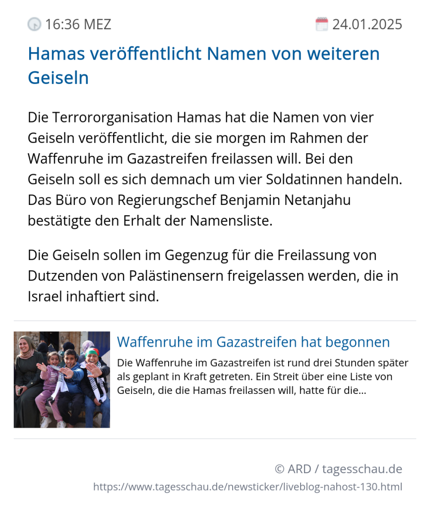 Screenshot eines tagesschau Liveblog Eintrags.