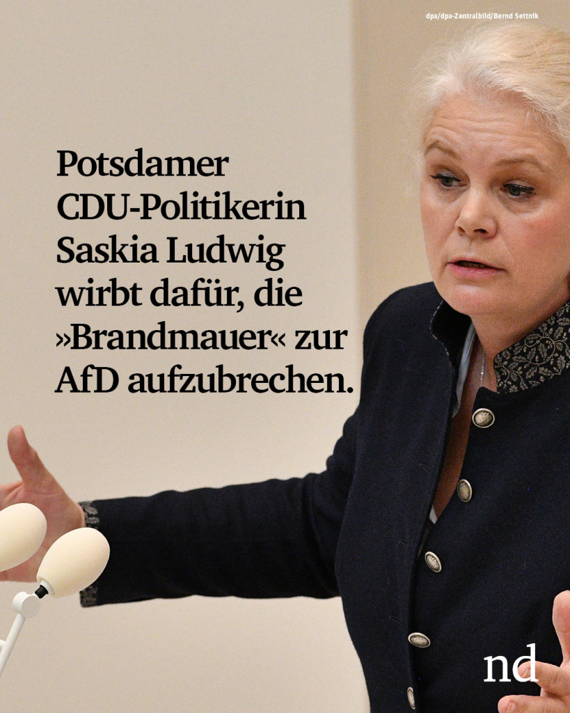 Potsdamer CDU-Politikerin Saskia Ludwig wirbt dafür, die »Brandmauer« zur AfD aufzubrechen.