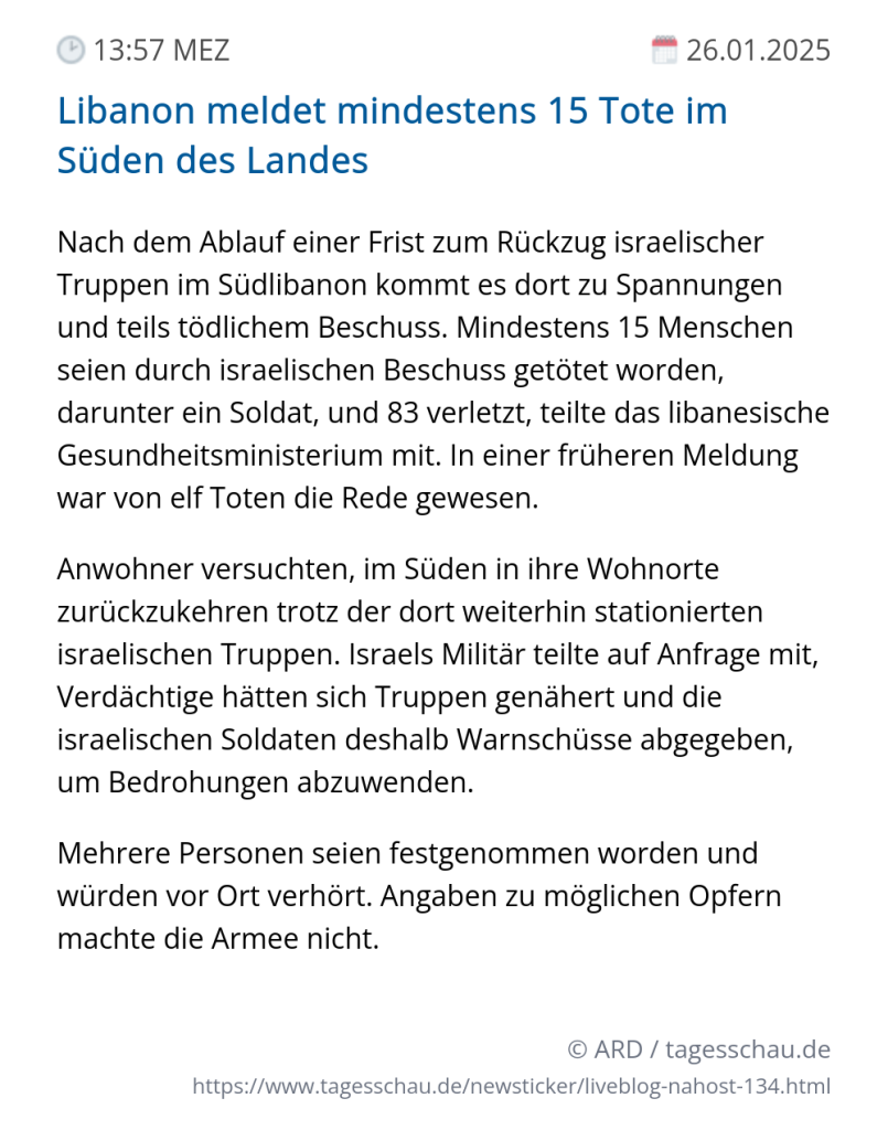 Screenshot eines tagesschau Liveblog Eintrags.