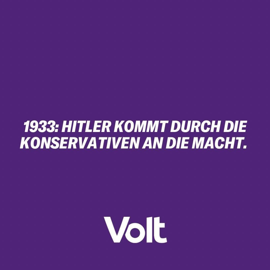 1933: Hitler kommt durch die Konservativen an die Macht.

Volt