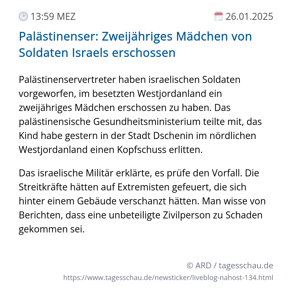 Screenshot eines tagesschau Liveblog Eintrags.