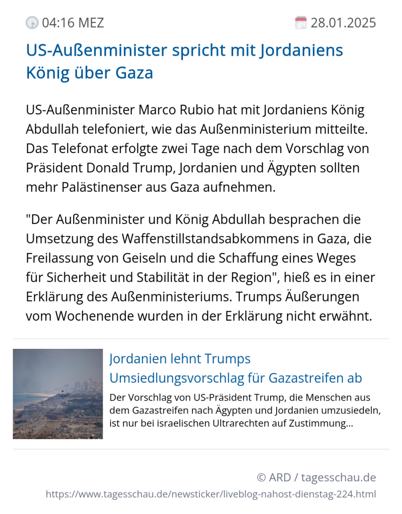 Screenshot eines tagesschau Liveblog Eintrags.