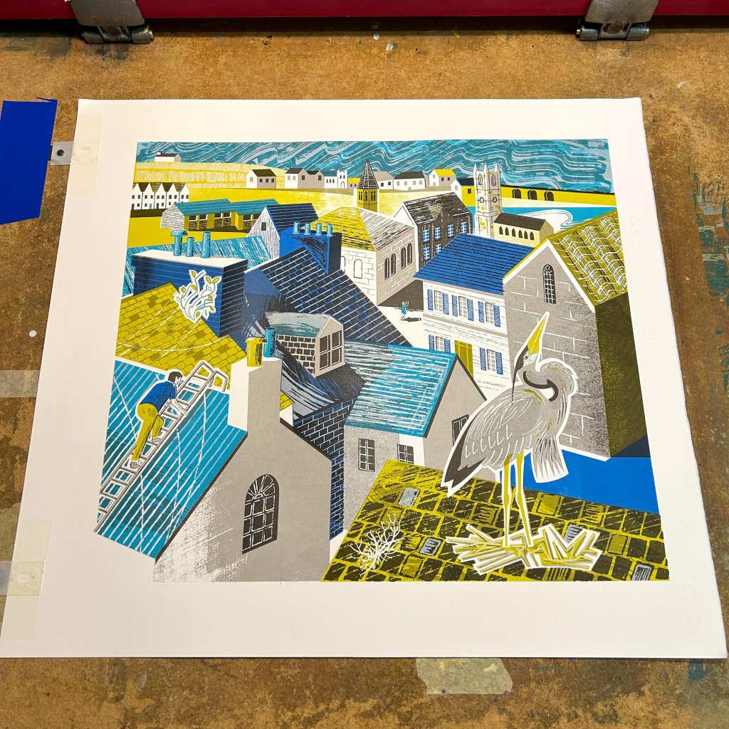 A finished seven colour screenprint of St Ives, Cornwall.