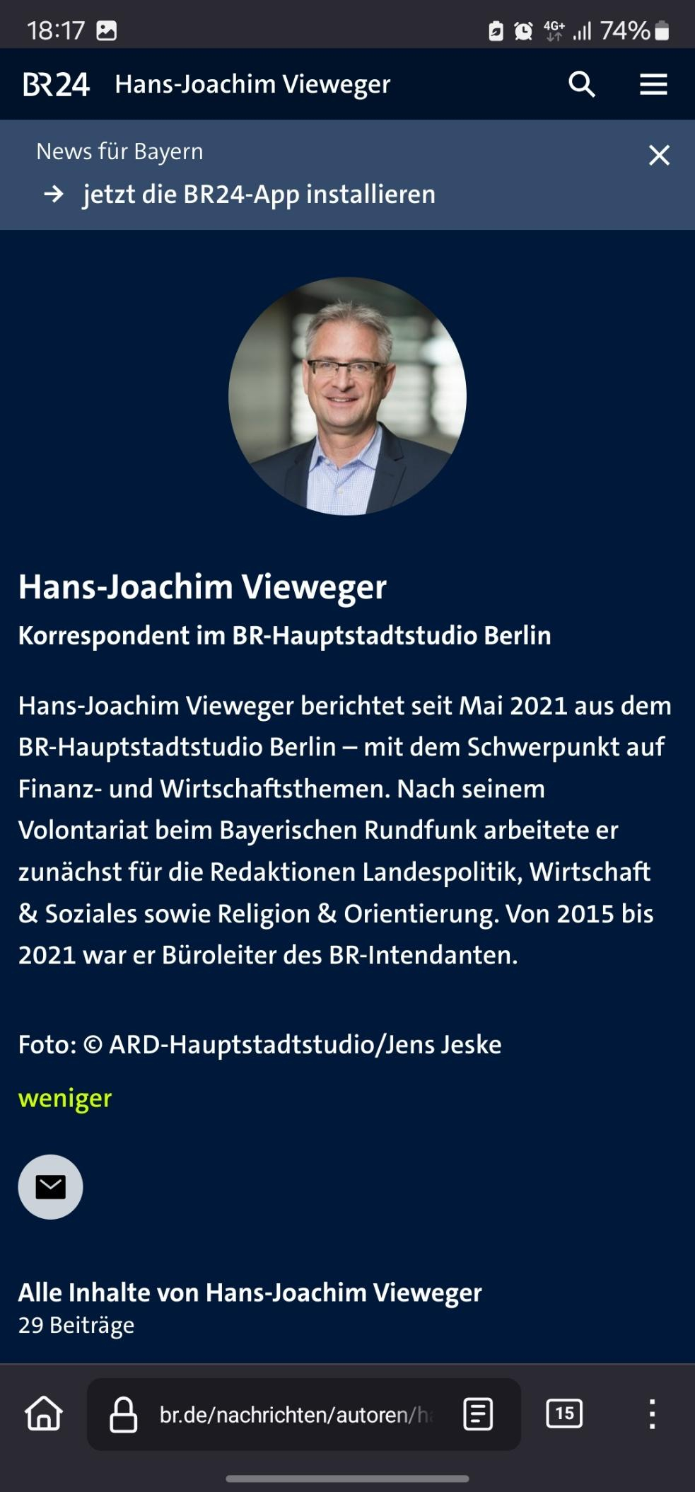 Personalie von Hans-Joachim Vieweger auf BR24