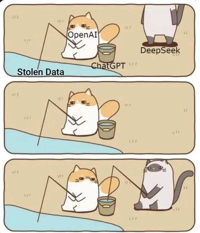 Meme describing how DeepSeek basically steals stolen data from GPT