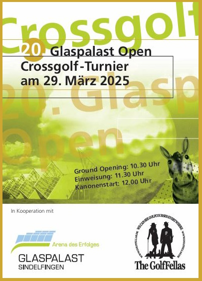 Plakat zur Werbung für das Crossgolf Turnier 20 Jahre Glaspalast Open in Sindelfingen