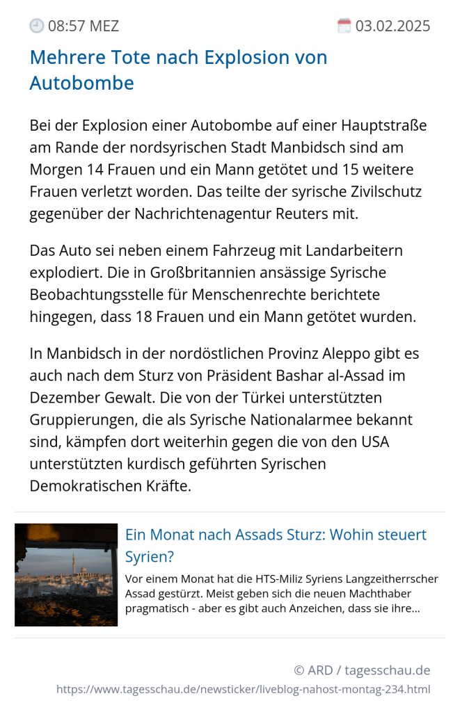 Screenshot eines tagesschau Liveblog Eintrags.