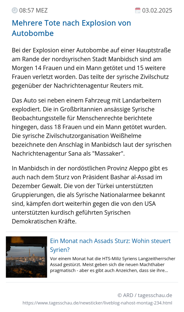 Screenshot eines tagesschau Liveblog Eintrags.