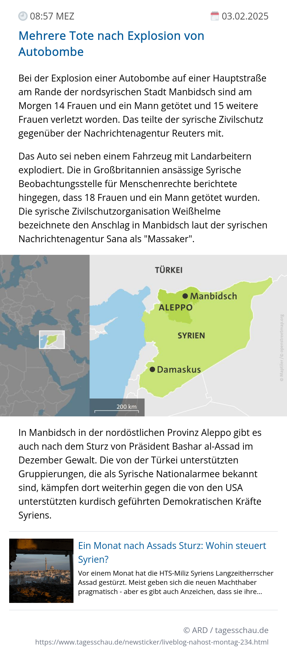 Screenshot eines tagesschau Liveblog Eintrags.