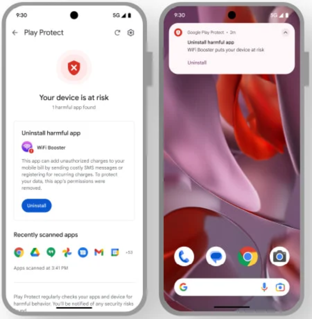 [ImageSource: Google]

Play Protect warns of risky App’s.

Google's untrusted APK installation blocking system, stopping 36 million installation attempts of 200,000 unique apps from nesting in 10 million Android devices in 2024. As the tech giant strengthens Android protections yearly, gaps in security remain, and cybercriminals employ new, more advanced methods to bypass automated scanners.

⚠️Users must remain vigilant, only trust reputable publishers, keep the number of installed apps at the minimum necessary, scrutinize and revoke risky app permissions, and ensure Play Protect is running at all times.⚠️