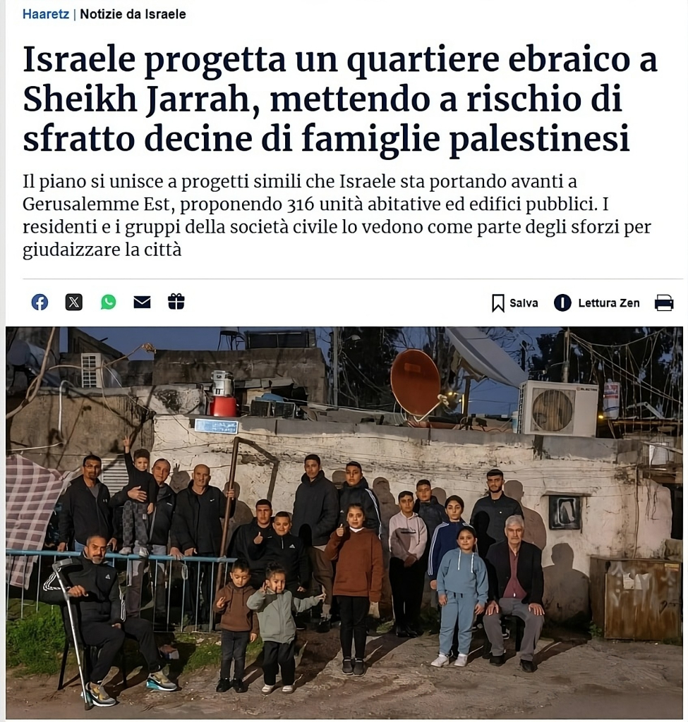 Famiglie palestinesi del quartiere Umm Arun a Sheikh Jarrah, che rischiano lo sfratto a seguito dei piani edilizi proposti questa settimana. Credito: Olivier Fitoussi