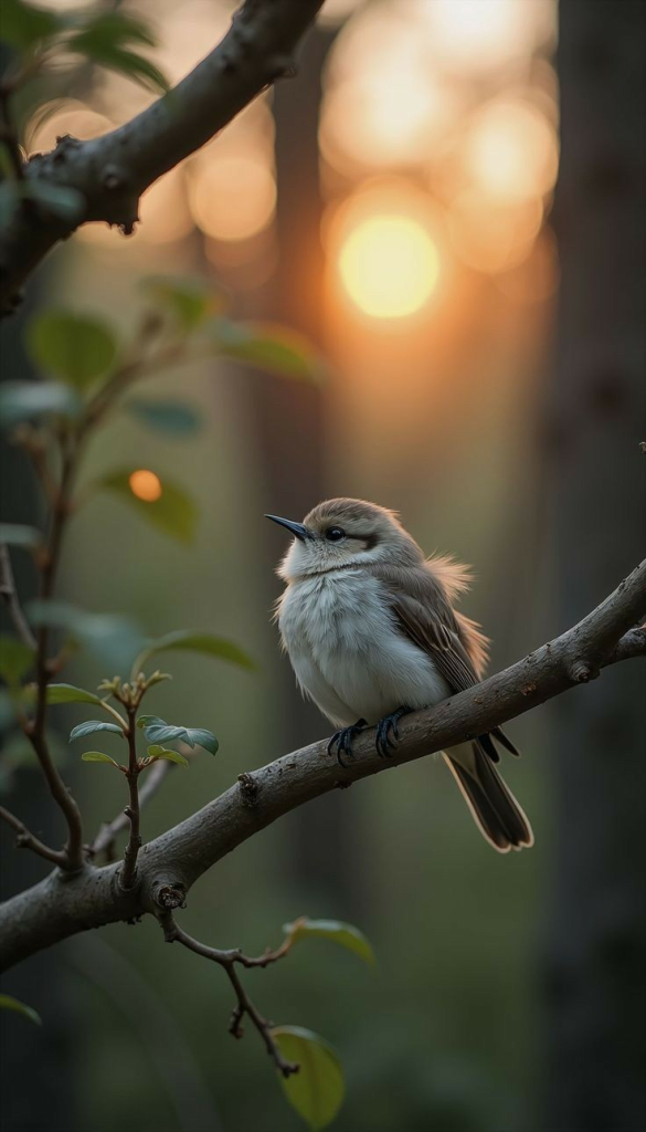 Das Bild zeigt einen kleinen Vogel, der auf einem Ast sitzt. Der Vogel ist das Hauptobjekt des Bildes und nimmt einen Großteil des Raumes ein. Das Licht, das von der Seite kommt, beleuchtet den Vogel und den Ast, während der Hintergrund in Unschärfe und Dunkelheit verschwimmt Das Bild ist ein schönes Beispiel für die Naturfotografie. Es fängt den Moment ein, in dem ein kleiner Vogel auf einem Ast sitzt und vom warmen Licht der untergehenden oder aufgehenden Sonne beschienen wird. Der unscharfe Hintergrund trägt zur Tiefe und zum Fokus auf den Vogel bei. Insgesamt ist es ein ruhiges und friedliches Bild, das die Schönheit der Natur zeigt.
Bildbeschreibung von Gemini