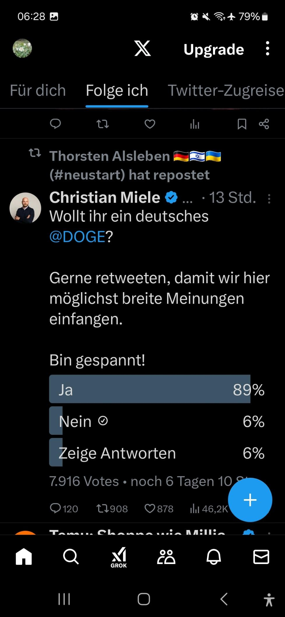 Umfrage auf X, ob DOGE gewünscht wird in Deutschland.