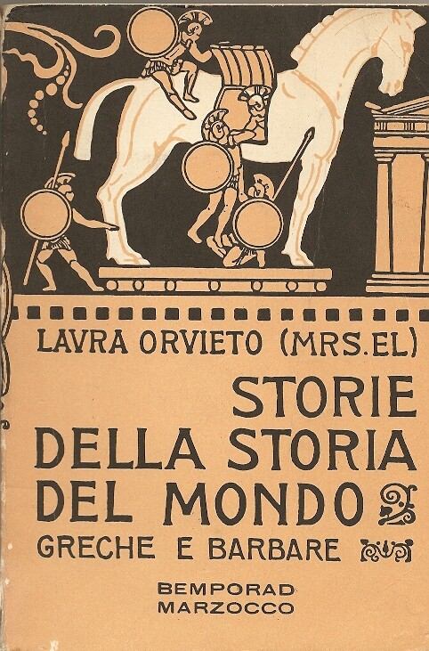 Cover for the 1913 Italian edition of Laura Orvieto's Stories of World, featuring a classical style Trojan horse 