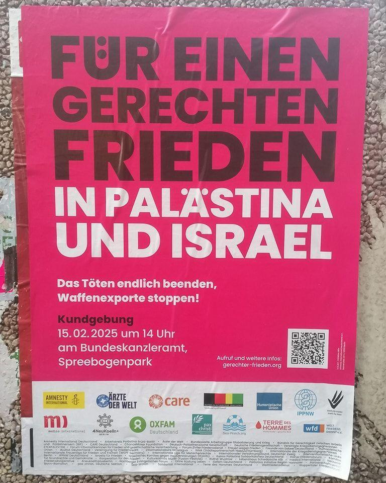 Für einen gerechten Frieden in Palästina und Israel

2025
#b1502 #füreinengerechtenfrieden #palästina #israel #berlinposter #politicalposter