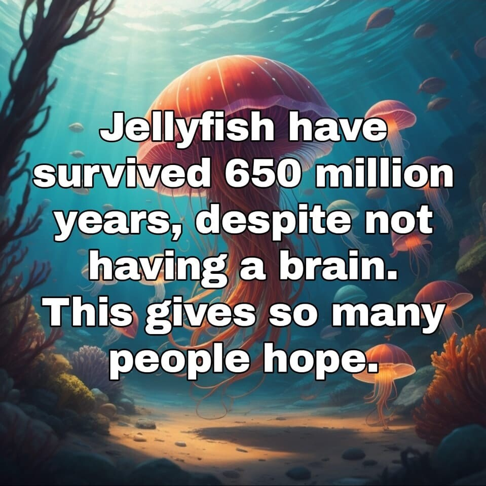 Jellyfish have survived 650 million years, despite not having a brain. This gives so many people hope.