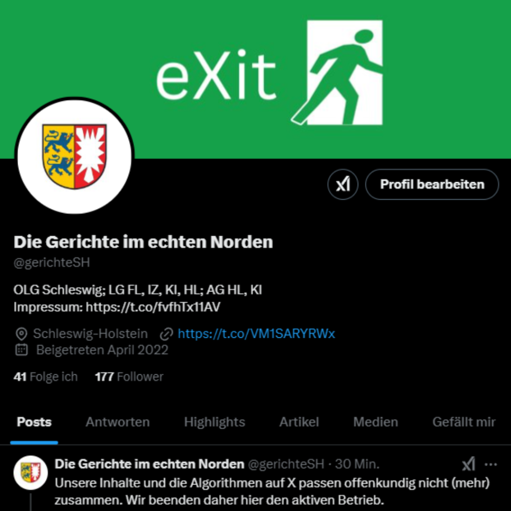 Ein Screenshot des X-Profils der Zentralen Online-Redaktion der Justiz Schleswig Holstein.