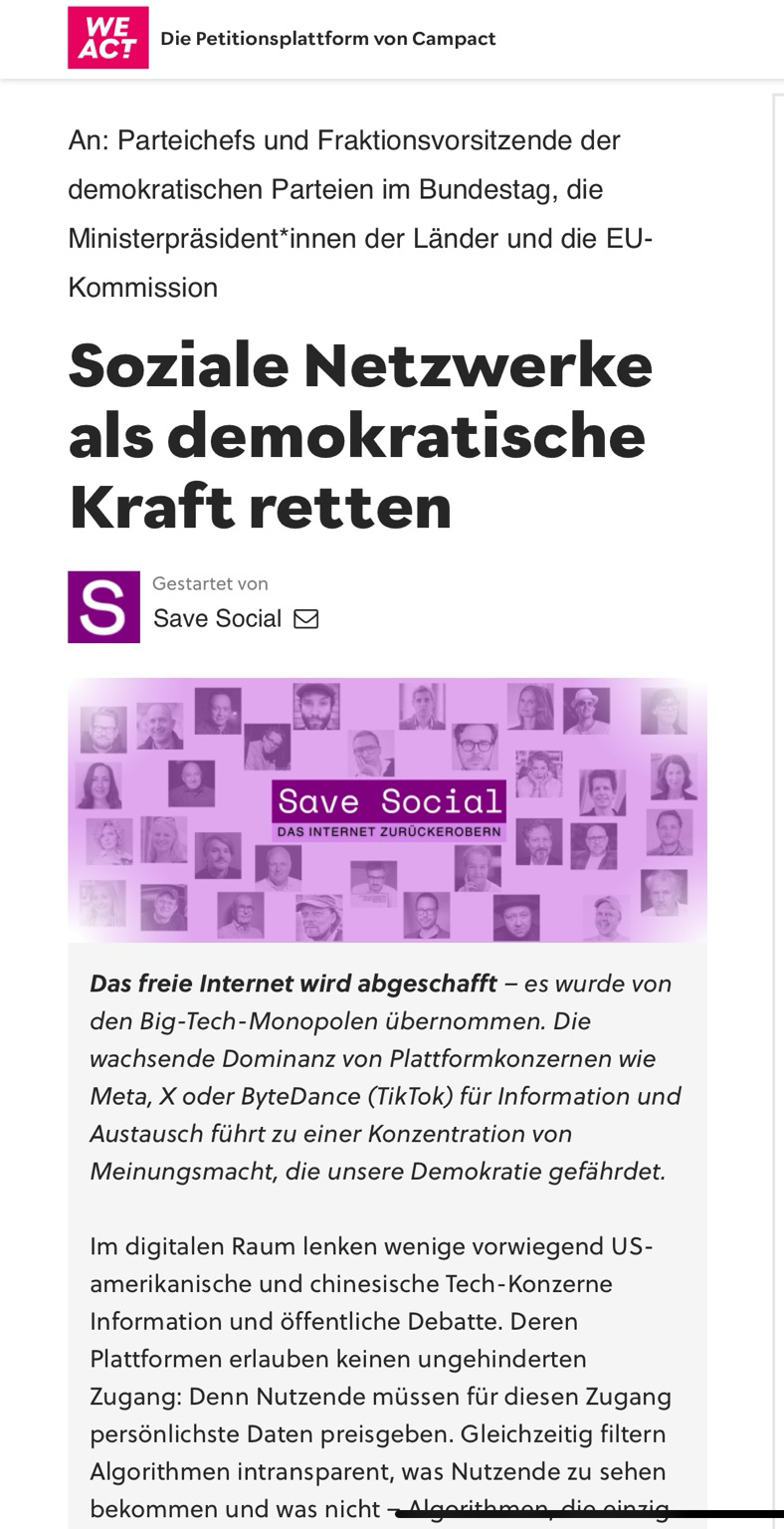 Weiße Schrift Save Social auf lila Hintergrund, In schwarzer Schrift Das Internet zurückerobern. Etwa 30 Portraitbilder im Passbildformat. Unterschiedlichste Menschen