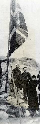 Caroline Mikkelsen raising the Norwegian flag in Antarctica in 1935.
