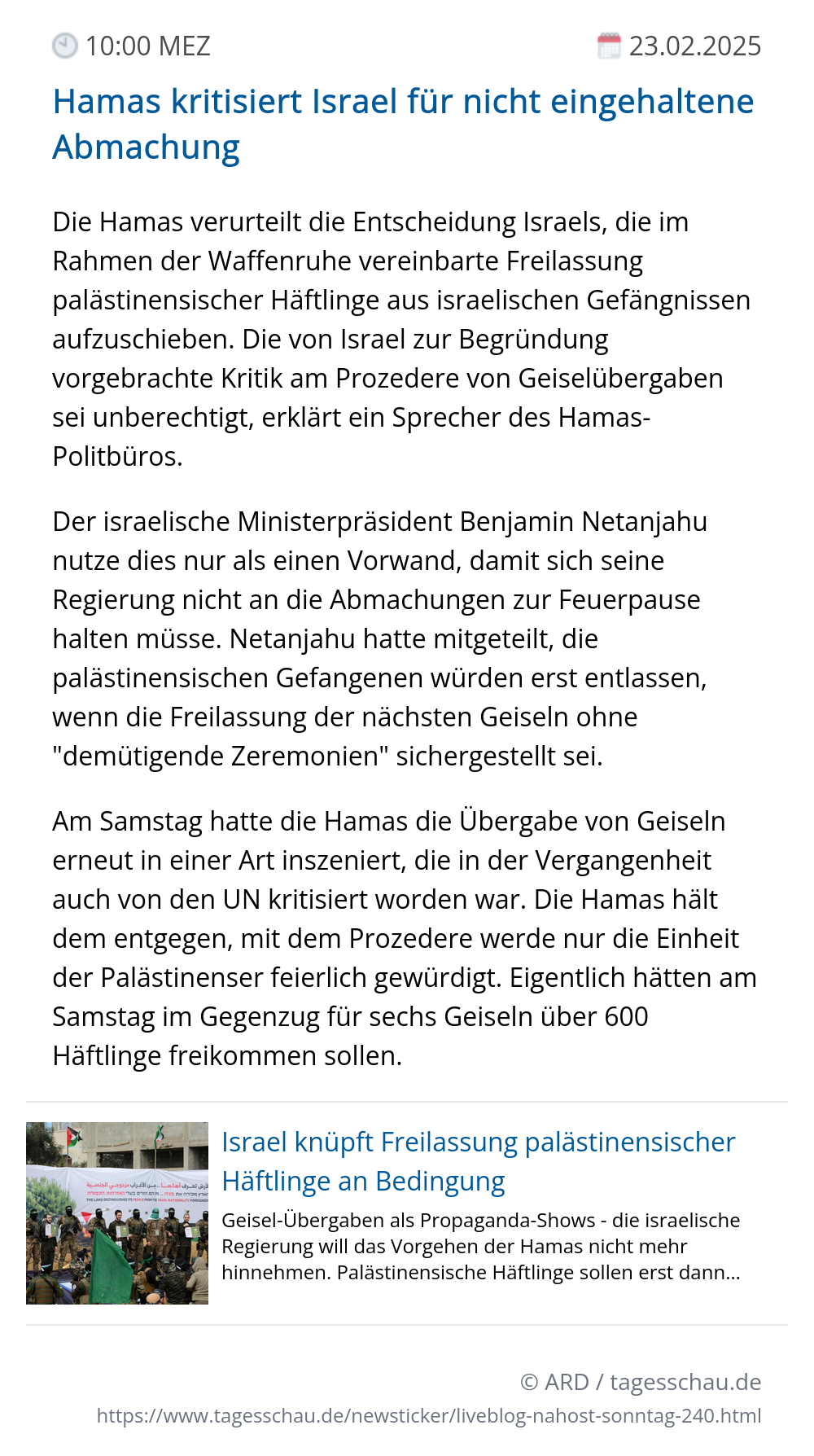 Screenshot eines tagesschau Liveblog Eintrags.