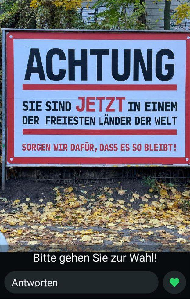 Achtung!

Sie sind JETZT in einem der freiesten Länder der Welt.

Sorgen wir dafür, dass es so bleibt!

Bitte geben Sie zur Wahl.