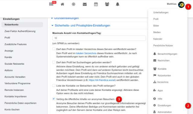 Einstellung Profil-Sichtbarkeit