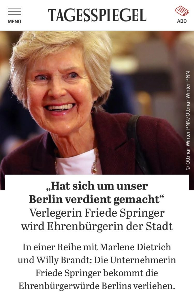 Tagesspiegel Friede Springer wird ehrenbürgerin der Stadt, ihre CDU