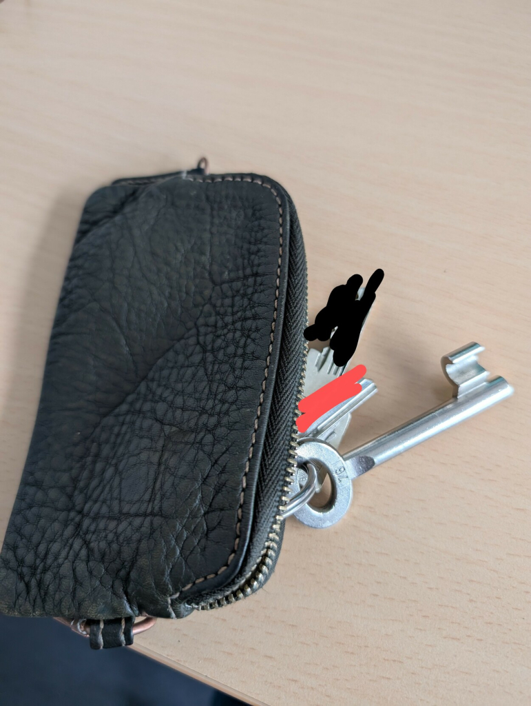 Dunkelgrunes Leder Etui mit Schlüsseln