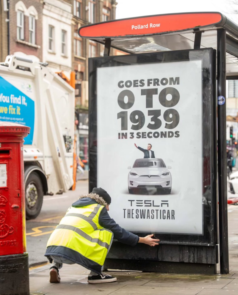 billboard for "Tesla: The Swasticar that goes from 0 to 1939 in 3 seconds"