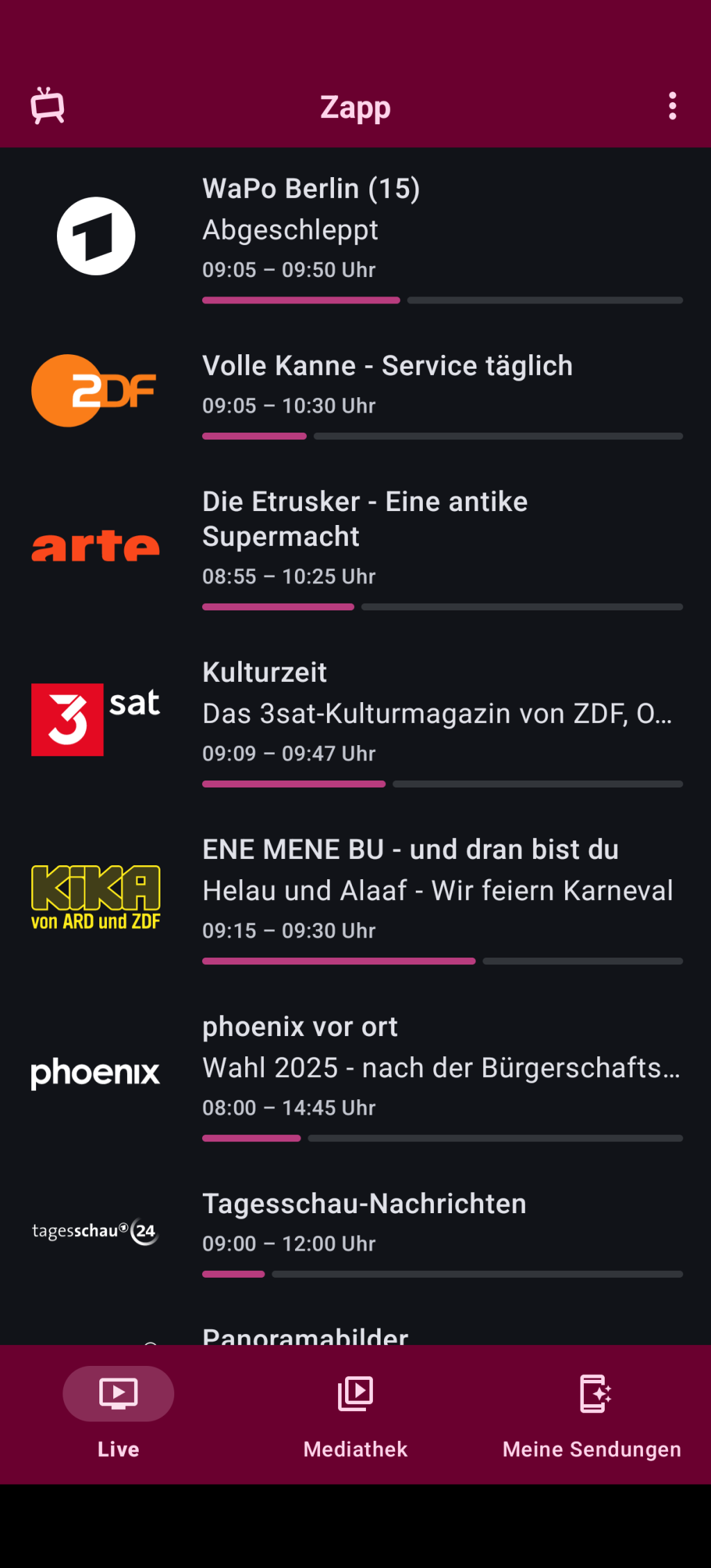 Screenshot der mediathek-app zapp. 