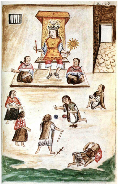 Danza de la degollación del Inca (Dance of the beheading of the Inca). Source: Codex Martínez Compañón [1782–1785]