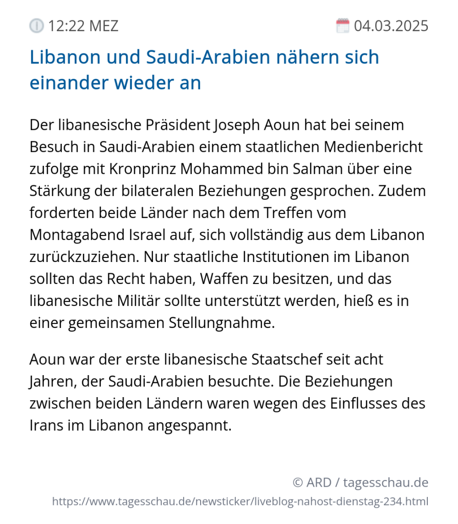 Screenshot eines tagesschau Liveblog Eintrags.