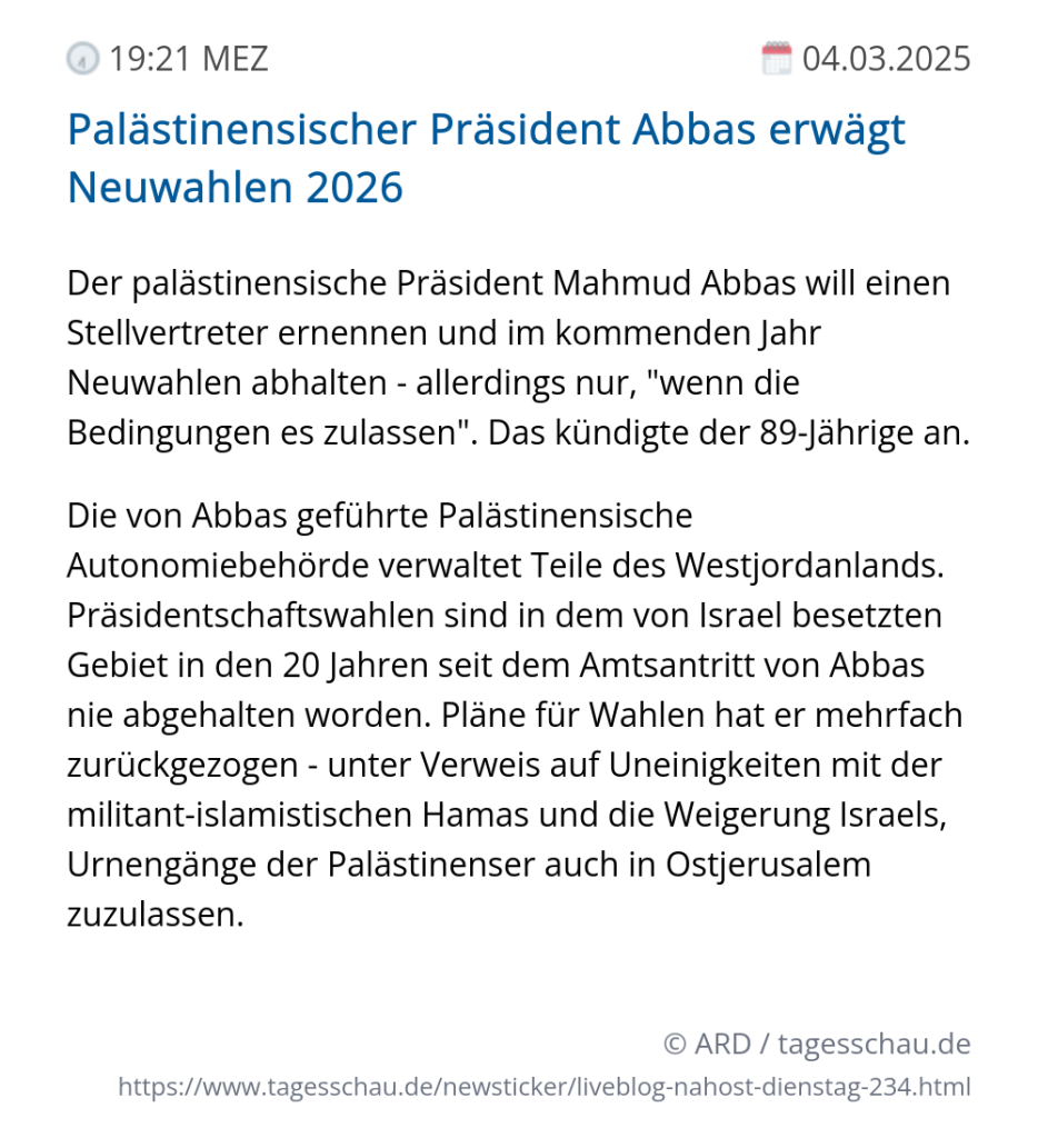 Screenshot eines tagesschau Liveblog Eintrags.