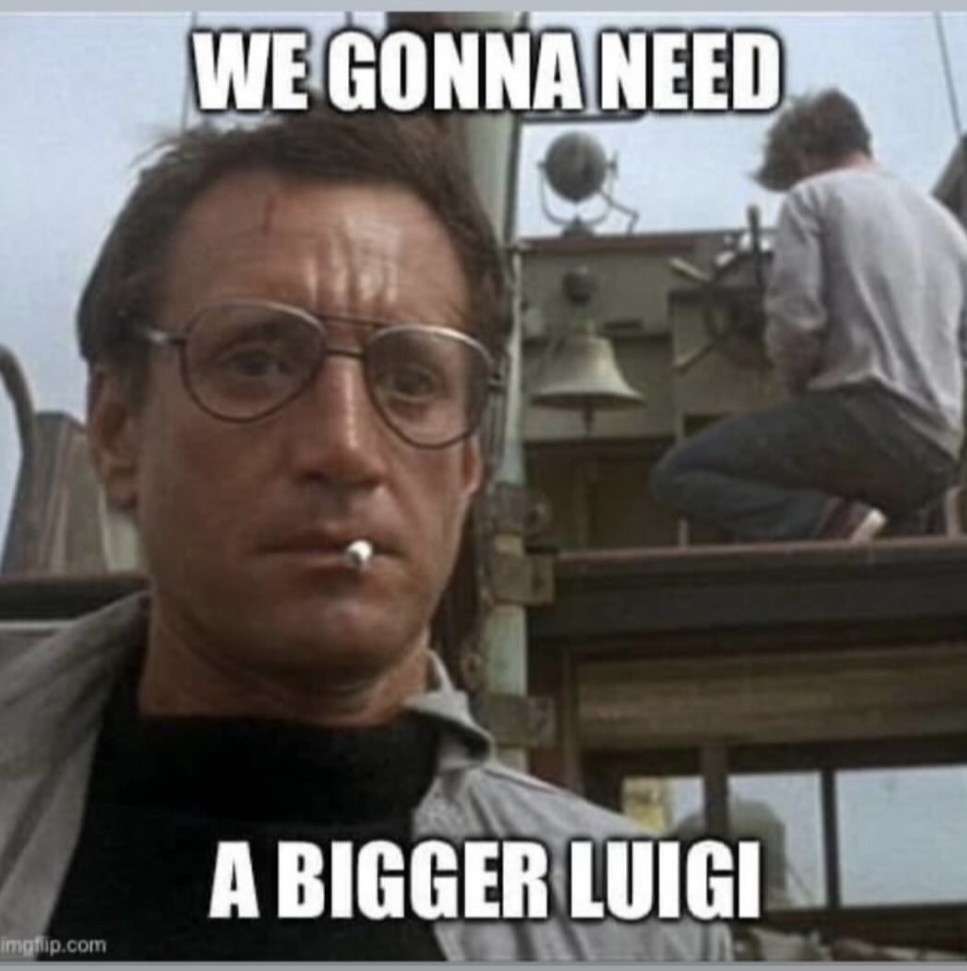 meme pic from Jaws 

Text : 
We gonna need 
a bigger Luigi 
