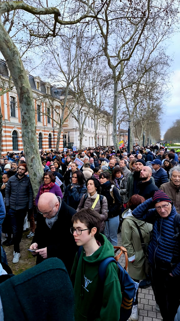 View of a main street in Toulouse completely full of protesters