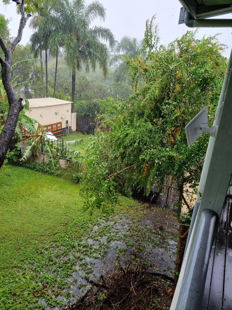 Looking to the north-east. Gutters overflowing. 